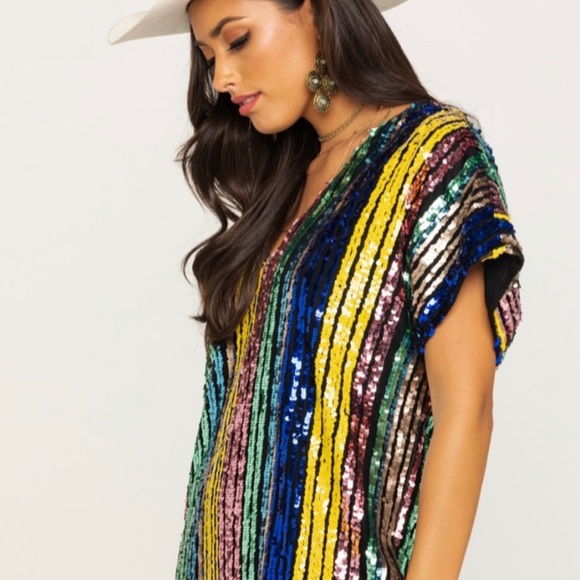 By Together Sequin Multi Stripe Dress - Picture 3 of 4